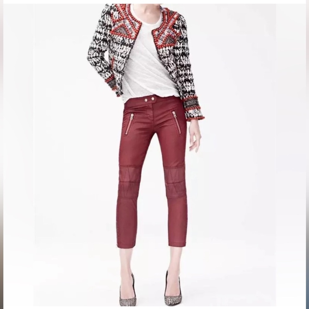 Isabel Marant pour H&M waxed cotton red low rise biker cropped pants EU38